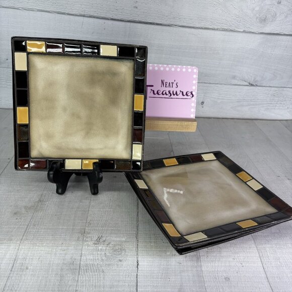 Home Trends MOSAIC TILE Multicolor Blocks Rim Beige Square Salad Plates Set of 4 - Picture 1 of 16